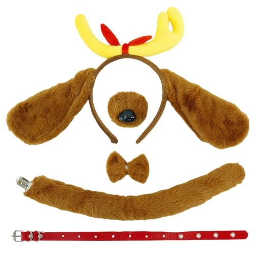 Max Hundeohr-Stirnband, Welpe mit Nase und Schwanz, Kostüm, Weihnachten, Halloween, Cosplay, Zubehör, lustige Party-Requisiten 04 von Pmnoyal