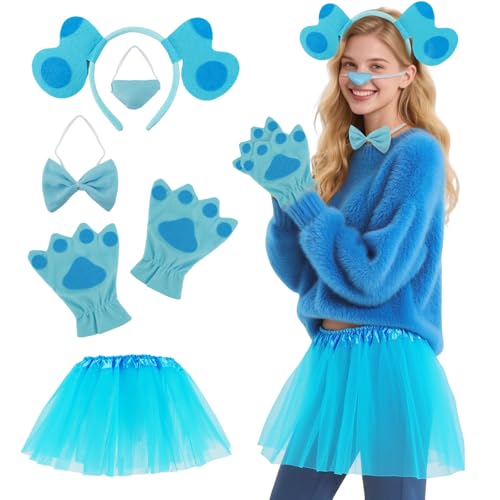 Pmnoyal Clues Hunde-Haarband, blaues Ohren-Stirnband, Welpenkostüm mit Tutus, Weihnachten, Halloween, Cosplay, Zubehör, lustige Party-Requisiten, 05 von Pmnoyal