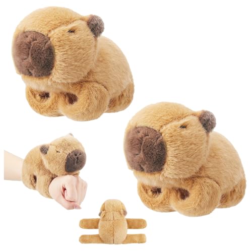 Pmueuff Lustiges Capybara Schnapparmband, 2 Stücke Capybara Plüschtier Kinder Capybara Kuscheltier Snap Armband Kapybara Plüschtier Klatscharmband Niedlich Wasserschwein Geschenke für Jungen Mädchen von Pmueuff