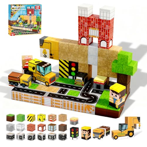 Pmueuff Magnetische Bausteine,100 Stück Magnetic Building Blocks,Baustellen Set-Thema Magnetbausteine Kinder,Magnetspiel Kinderspielzeug für Jungen und Mädchen ab 3 4 5 6 7 9 10-12 Jahre Pmueuff Magnetische Bausteine,100 Stück Magnetic Building Blocks,Baustellen Set-Thema Magnetbausteine Kinder,Magnetspiel Kinderspielzeug für Jungen und Mädchen ab 3 4 5 6 7 9 10-12 Jahre von Pmueuff
