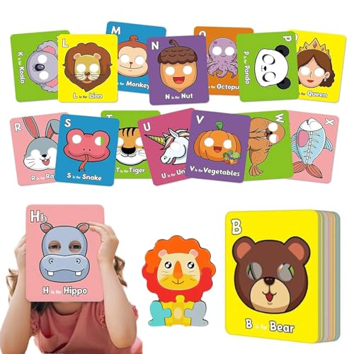 26 Pcs Alphabet ABC Flash Cards with Animal Masks, Alphabet Mask Cards, Early Educational Learning Card Toy, Colorful&Fun Learning Cognitive Toys for Preschool Childrens (2) von Pnedeodm