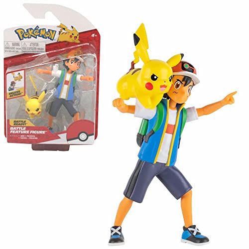 Auswahl Battle Feature Figuren | Pokemon | bewegliche Deluxe Action Figur, Spielfigur:Ash & Pikachu von Pokemon