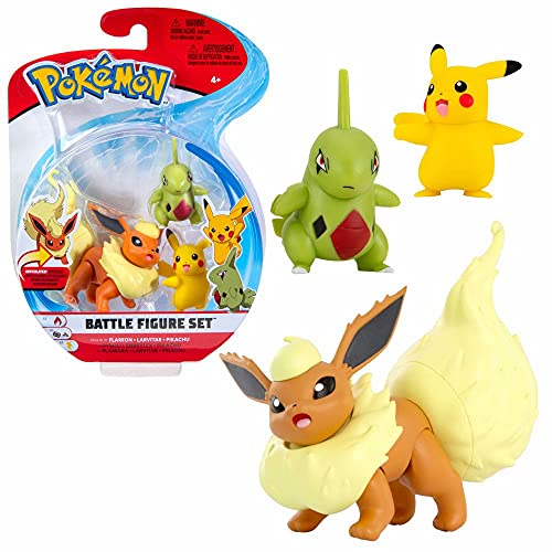 Battle Figuren | 3er Set | Pokemon | Action Spielfiguren zum Sammeln, Spielfigur:Flamara. Larvitar & Pikachu von Pokémon