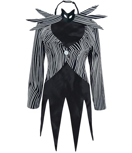 Jack Kostüm Weihnachten Albtraum Skelett Halloween Kostüme für Frauen Sally Cosplay Gothic Kleid Jacke mit Handschuhen, Set 02, S von Poboola