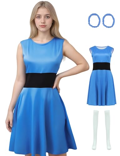 Poboola Buttercup Kostüm Erwachsene Blüten Blasen Kostüme Kleid Damen Halloween Damen Charakter Cartoon mit Zubehör, Blau, XS von Poboola