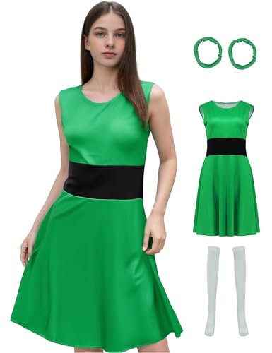 Poboola Buttercup Kostüm Erwachsene Blüten Blasen Kostüme Kleid Damen Halloween Damen Charakter Cartoon mit Zubehör, Grün , XS von Poboola
