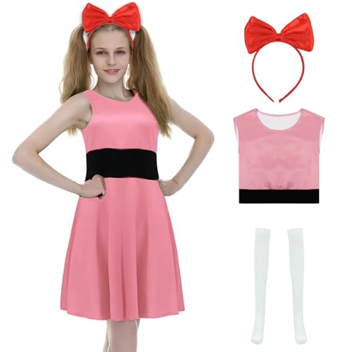 Poboola Buttercup Kostüm Erwachsene Blüten Blasen Kostüme Kleid Damen Halloween Damen Charakter Cartoon mit Zubehör, Pink, M von Poboola