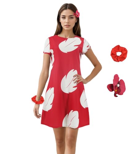 Poboola Lilo Kostüm für Erwachsene, Lilo-Kleid, Rot, Hawaii-Kleid, Halloween, Cosplay, Sommerinsel, Prinzessinnen-Party, Neuheit, Outfit XS von Poboola