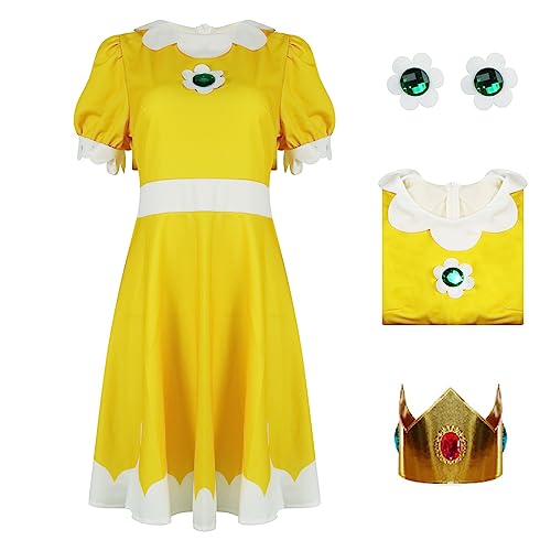 Poboola Prinzessin Pfirsich Kostüm Erwachsene Daisy Rosalina Kleid mit Krone Cosplay Super Brothers Halloween Sport Outfit für Frauen 3XL von Poboola