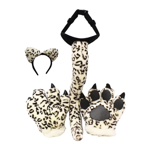 1/2/4-teiliges Leoparden-Kostüm-Zubehör-Set, Leopardenohren, Stirnband, Schwanz, Pfote, Handschuhe, Zubehör, Tier-Leoparden-Kostüm 1/2/4-teiliges Leoparden-Kostüm-Zubehör-Set, Leopardenohren, Stirnband, Schwanz, Pfote, Handschuhe, Zubehör, Tier-Leoparden-Kostüm von Pocoiau
