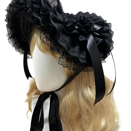 Dark Series Punk Strohhut für Rollenspiele Event Bowknot Blumenhut mit verstellbarer Krawatte Halloween Event Kopfbedeckung Rollenspiel Kopfbedeckung für besondere Anlässe von Pocoiau