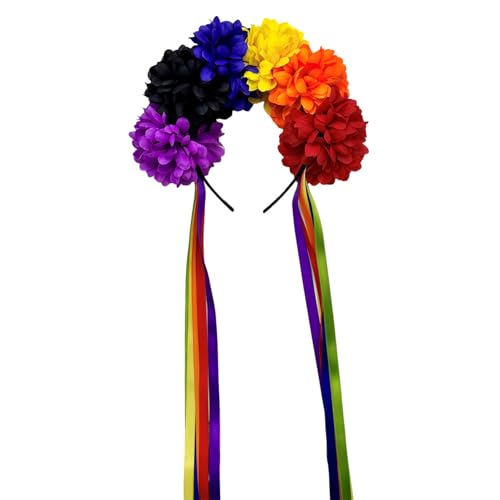 Haarreif mit Rosen-Regenbogen-Blumenmuster, bunte Blumen-Quasten, Haarstyling für Live-Show, Stirnbänder für Karneval, Karneval, Kopfbedeckung Haarreif mit Rosen-Regenbogen-Blumenmuster, bunte Blumen-Quasten, Haarstyling für Live-Show, Stirnbänder für Karneval, Karneval, Kopfbedeckung von Pocoiau