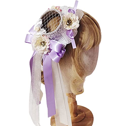 Pocoiau Cosplay-Kopfschmuck für Mädchen, Perlen, Zylinder, Schleife, Kopfbedeckung, Vintage-Stil, königlicher Anime-Cosplay-Kopfschmuck von Pocoiau