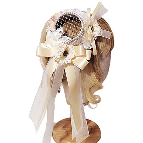 Pocoiau Cosplay-Kopfschmuck für Mädchen, Perlen, Zylinder, Schleife, Kopfbedeckung, Vintage-Stil, königlicher Anime-Cosplay-Kopfschmuck von Pocoiau