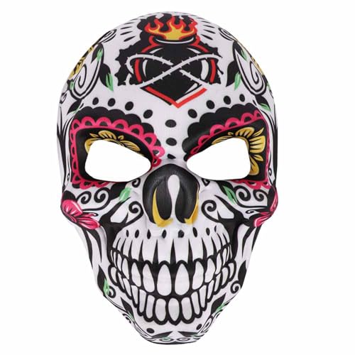 Pocoiau Klassiker Mexikanischer Der Toten Maske Halloween Maskeschädel Druckmaske Halloween Festivals Kostümprop Für Männer Frauen von Pocoiau