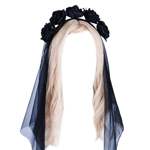 Pocoiau Langer Halloween-Schleier-Haarreif, Tag der Toten, Rose, Blumenschleier, Haarband, Cosplay-Kostüm, Kopfschmuck, Damen-Haarschmuck Pocoiau Langer Halloween-Schleier-Haarreif, Tag der Toten, Rose, Blumenschleier, Haarband, Cosplay-Kostüm, Kopfschmuck, Damen-Haarschmuck von Pocoiau