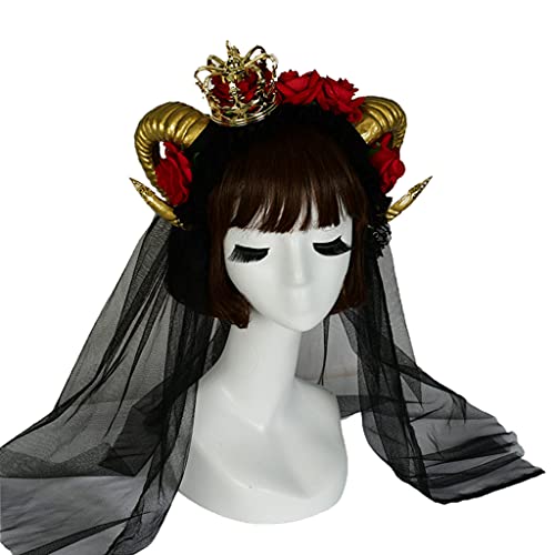 Pocoiau Rosenhorn-Stirnband, Cosplay-Kopfbedeckung für Halloween, Party, Ochsenhorn, Schleier, Haarband, Gothic-Kopfschmuck, Partyzubehör Pocoiau Rosenhorn-Stirnband, Cosplay-Kopfbedeckung für Halloween, Party, Ochsenhorn, Schleier, Haarband, Gothic-Kopfschmuck, Partyzubehör von Pocoiau