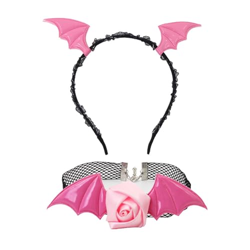 Pocoiau Teufel Fledermaus Stirnband Blume Spitze Choker Halloween Teufel Kostüm Set Dämonen Kostüm Zubehör für Karneval Cosplay Party Halloween Set Pocoiau Teufel Fledermaus Stirnband Blume Spitze Choker Halloween Teufel Kostüm Set Dämonen Kostüm Zubehör für Karneval Cosplay Party Halloween Set von Pocoiau