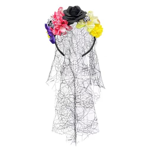 Pocoiau Totenkopf-Skelett-Handschleier, Kopfschmuck mit dunkler Blume, für Halloween-Kostüme und Themen-Fotoshootings, Halloween-Totenkopf-Haarband mit Schleier Pocoiau Totenkopf-Skelett-Handschleier, Kopfschmuck mit dunkler Blume, für Halloween-Kostüme und Themen-Fotoshootings, Halloween-Totenkopf-Haarband mit Schleier von Pocoiau