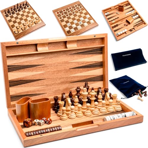 Pointworks 43,2 cm Schach-Checker-Backgammon-Set für Erwachsene, Holz-Schach-Set, tragbar, faltbar, zweiseitiges Brett, Multi-Spiel-Design, Ahorn-Walnuss-Inlay mit großen gewichteten Teilen Pointworks 43,2 cm Schach-Checker-Backgammon-Set für Erwachsene, Holz-Schach-Set, tragbar, faltbar, zweiseitiges Brett, Multi-Spiel-Design, Ahorn-Walnuss-Inlay mit großen gewichteten Teilen von Pointworks
