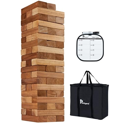 Pointyard Riesiger Trommelturm [stapelbar bis zu 1,5 m], Retro-Kiefernholz-Trommelholz Indoor-Spiel für Jugendliche und Erwachsene, klassisches Stapelblock-Partyspiel mit 1 Würfel, Anzeigetafel von Pointyard