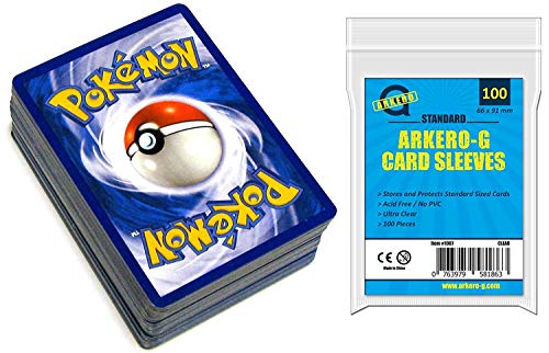 Pokemon 100 Card Collection English - (95 Common / Uncommon, 3 Rare, 2 Foil) + Arkero-G® Standard Soft Sleeves (100 Karten-Hüllen) von Pokémon