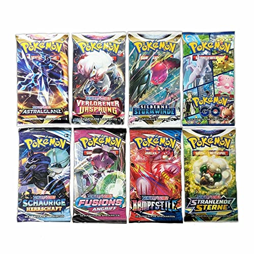 A 5 gemischte Pokemon Booster Packs - insgesamt 50 PKM Sammelkarten - DEUTSCH + Arkero-G Standard 100 Soft Sleeves von Antec