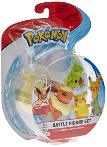 Auswahl Battle Figuren | 3er Set | Pokemon | Action Spielfiguren zum Sammeln, Spielfigur:Flamara. Larvitar & Pikachu von Pokemon