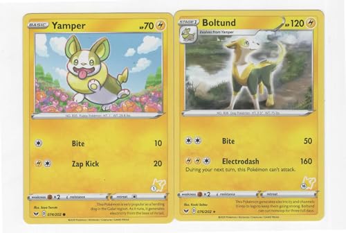 Boltund 076/202 - Kampfakademie Stempel - Schwert & Schild - Pokemon 2 Karten Lot von Pokémon
