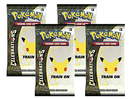 Celebrations Booster Pack (4 x 4 Stück) – Set zum 25. Hochzeitstag – 4 Karten pro Packung (Sammlung enthält nur Holo Rares, Ultra Rares & Secret Rares) von Pokémon