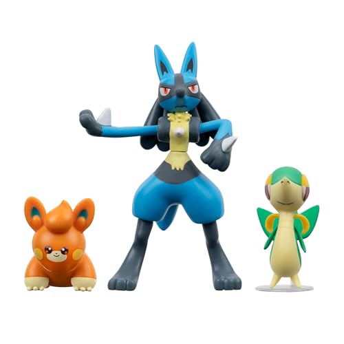 Pokémon PKW3603 - Battle Figure Set - Serpifeu, Pamo, Lucario, offizielles Figuren Set von Pokémon