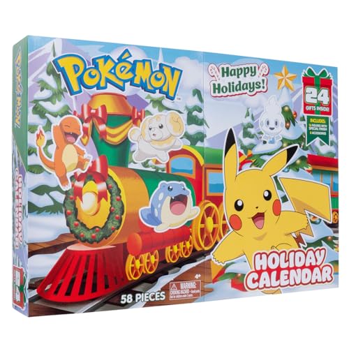Bandai Pokemon Adventskalender Pokémon-16 Figuren Überraschungen 5 cm + 6 Elemente Deko zum Bauen auf Weihnachtsthematik WT00257, WT00257 von Bandai