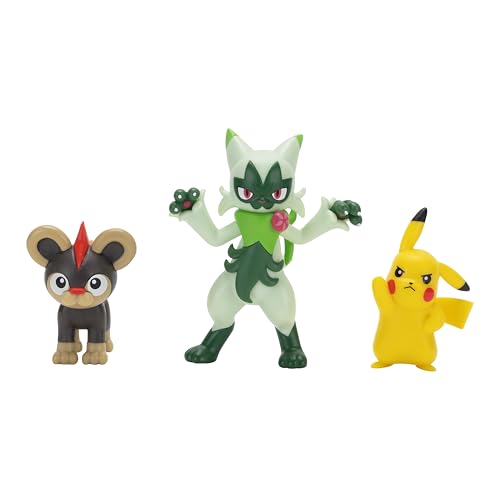 Pokémon PKW4087 - Battle Figure Set - Leufeo, Pikachu, Feliospa, offizielles Figuren Set von Pokémon