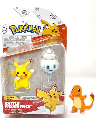 Pokemon Battle Figure Action Ready 2 Pack with Bonus Sticker (Winter Holiday Christmas Pikachu and Vanillite Halloween Error Card) von Pokémon