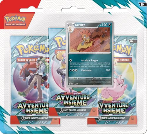 Pokémon CC Pokémon: Packung mit DREI Booster-Packs der Erweiterung Scharlachrot und Violett - Gemeinsame Abenteuer (DREI Erweiterungspackungen und eine holografische Promokarte von Scrafty) von Pokémon