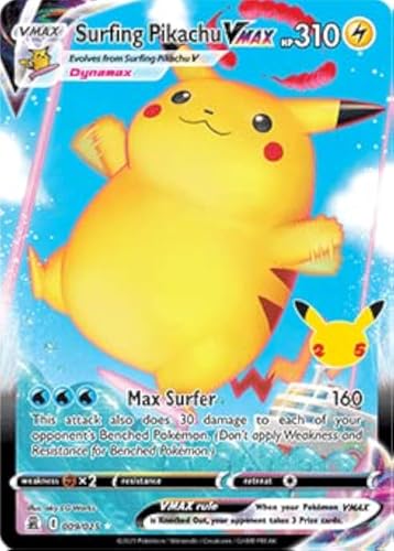 Pokemon Celebrations Surfing Pikachu VMAX, 25th Anniversary, Full Art Rare Holo VMAX + Überraschungskarte! von Pokémon