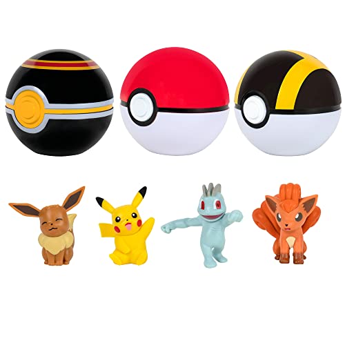 Pokemon Clip 'N' Go Multipack mit Pikachu, Vulpix & Luxusball, Eevee & Poké Ball, Machop und Ultra Ball - Amazon Exclusive von Pokémon