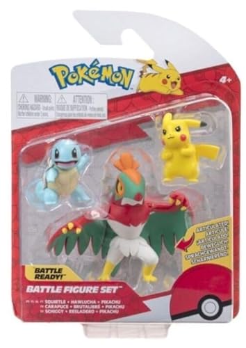 Pokemon Clip n Go Battle Feature Figure Multipack Action Ready Pack Plus Bonus Sticker (Squirtle, Hawlucha und Pikachu) von Pokémon