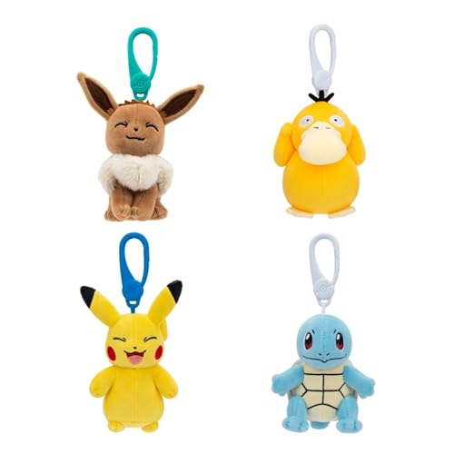 Pokemon Pokémon Clip on 10cm Plüsch - Pikachu, Eevee, Squirtle, Psyduck - Offizielle verstopfte Spielzeug für Kinder 2+ von Pokemon