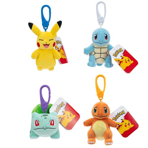 Pokemon Pokémon Clip on 10cm Plüsch - Pikachu, Squirtle, Charmander, Bulbasaur - Offizielles verstopftes Spielzeug für Kinder 2+ von Pokemon