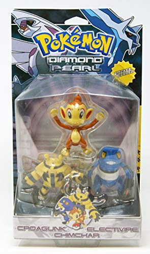 Pokemon - Diamond and Pearl - Serie 1-3-Pack - mit Chimchar #390 & Electivire #466 & Croagunk #453 - incl. Sticker - Figuren ca. 7-8 cm von Pokémon