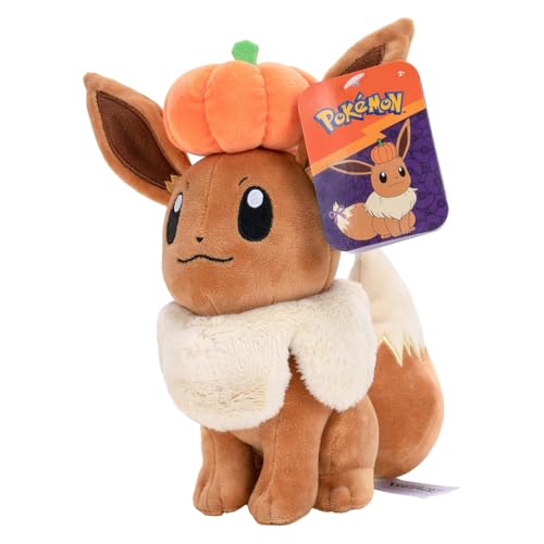 Pokémon Eevee Plüsch mit Kürbis - 20,3 cm Eevee Plüsch mit einzigartigem Zubehör von Pokémon