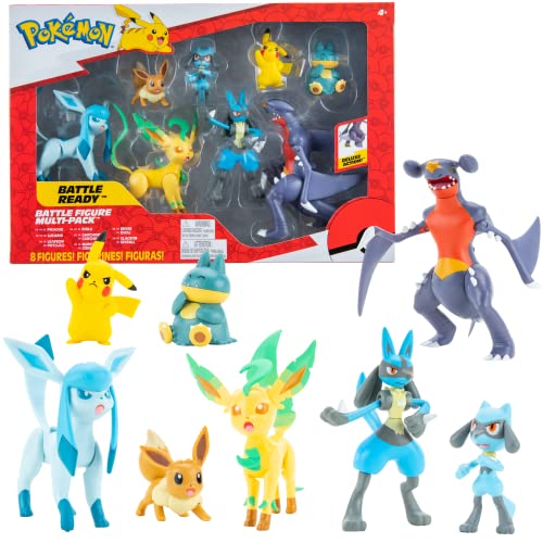 Pokemon Figuren Set 8 Pack – 5-11 cm Figur – Garchomp, Pikachu, Eevee, Lucario, Riolu, Munchlax, Glaceon & Leafeon - Neue 2023 - Offiziell Spielzeug von Pokémon