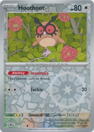 Pokemon - Hoothoot 077/131 Prismatic Evolutions - Reverse Foil Einzelkarte Pokemon - Hoothoot 077/131 Prismatic Evolutions - Reverse Foil Einzelkarte von Pokémon