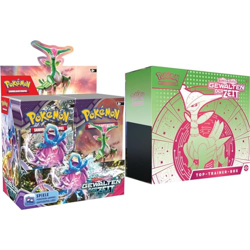 Pokémon Karmesin & Purpur – Gewalten der Zeit Display-Box (36 Boosterpacks), Mehrfarbig & Sammelkartenspiel Top-Trainer-Box Karmesin & Purpur von Pokémon