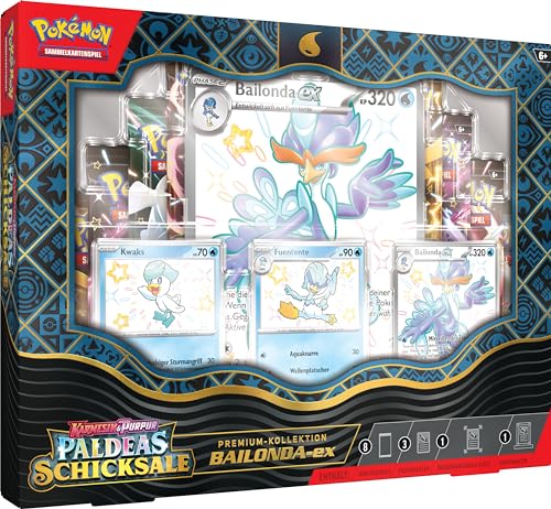 Pokémon-Sammelkartenspiel: Karmesin & Purpur – Paldeas Schicksale: Premium-Kollektion Bailonda-ex (3 geprägte holografische Promokarten, 1 überdimensionale Promokarte & 8 Boosterpacks) Pokémon-Sammelkartenspiel: Karmesin & Purpur – Paldeas Schicksale: Premium-Kollektion Bailonda-ex (3 geprägte holografische Promokarten, 1 überdimensionale Promokarte & 8 Boosterpacks) von Pokémon