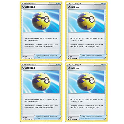 Pokemon Karte – Quick Ball – Schwert und Schild Basis – X4 Karten Lot Spielset – 179/202 Uncommon Pokemon Karte – Quick Ball – Schwert und Schild Basis – X4 Karten Lot Spielset – 179/202 Uncommon von Pokémon