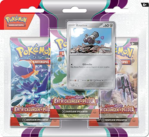 Pokémon-Sammelkartenspiel: 3er-Pack (Knattox) Karmesin & Purpur – Entwicklungen in Paldea (3 Boosterpacks & 1 holografische Promokarte) von Pokémon
