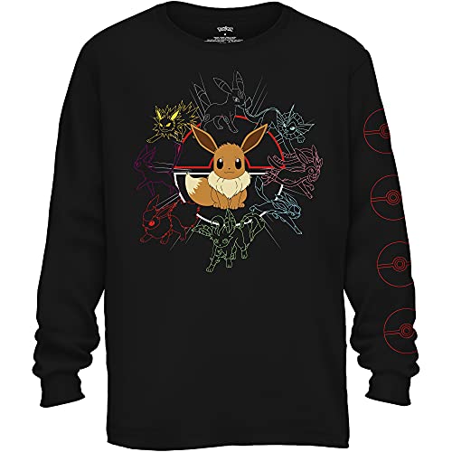 Pokémon Mono Eeveeloutions Eevee T-Shirt, Langarm Schwarz, Groß von Pokémon