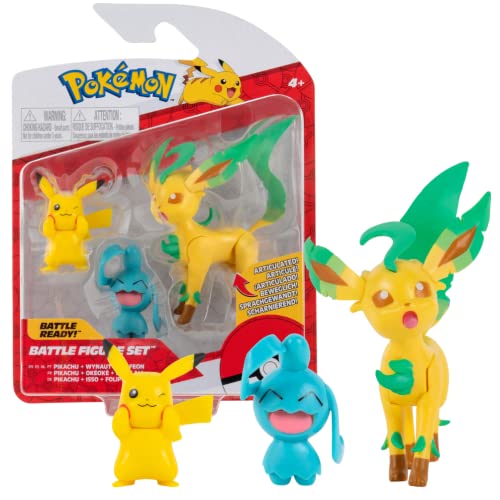 Pokemon Figuren 3-Pack Pikachu, Wynaut & Leafeon – 5-8 cm Pokémon Figuren - Neueste Welle 2022 - Offiziell Lizenziert Pokemon Spielzeug von Pokémon